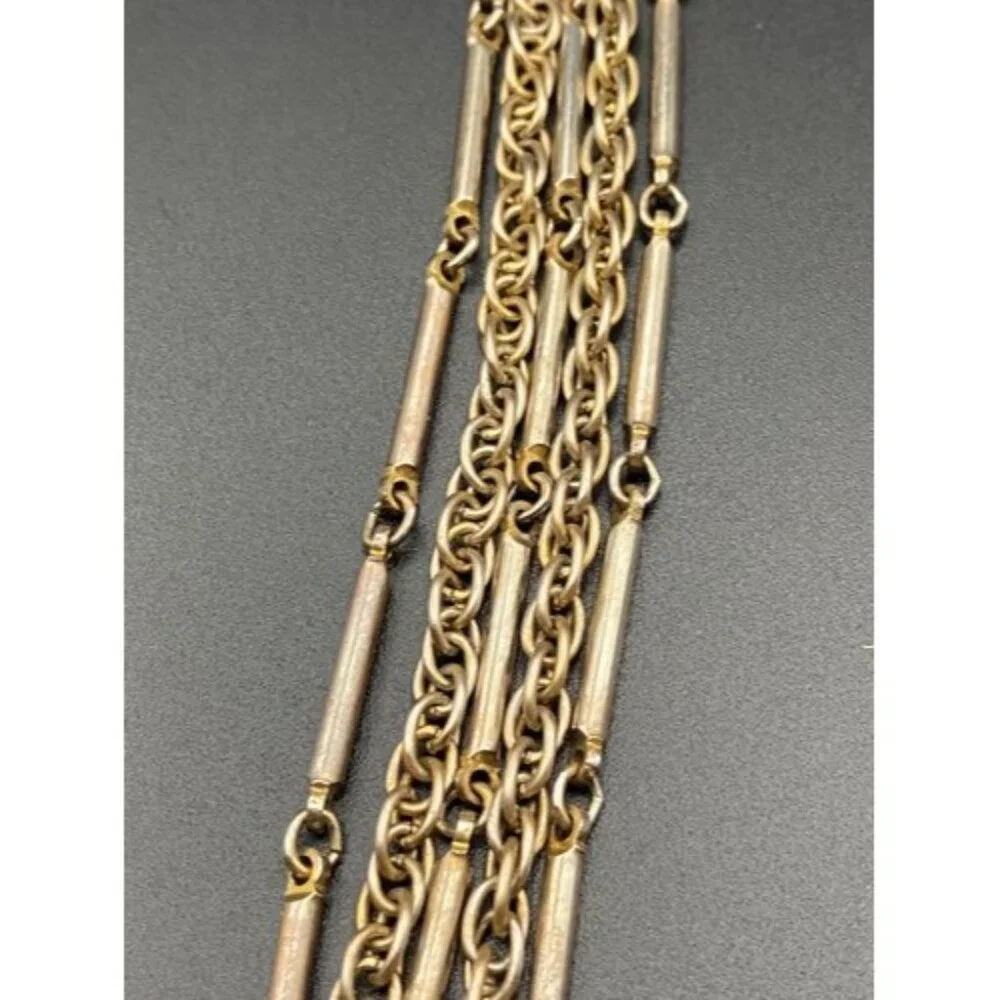 Vtg 50's-60's Chain Necklace Layered Bar Link Rope Yellow Gold Tone 5 Strand 31" - Picture 5 of 6